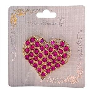 5/$25 Chloe Accessory Hot Pink & Gold Crystal Heart Pin Brooch